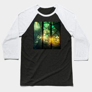 Green Stained Glass Tree Marbled Baseball T-Shirt